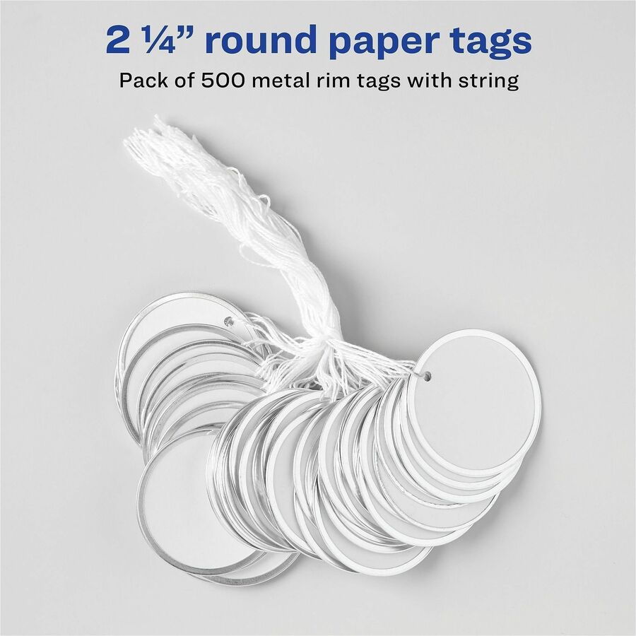 Avery&reg; 2-1/4" Metal Rim Key Tags, Strung, White, 500 Tags (14316) - Alternate-Image1