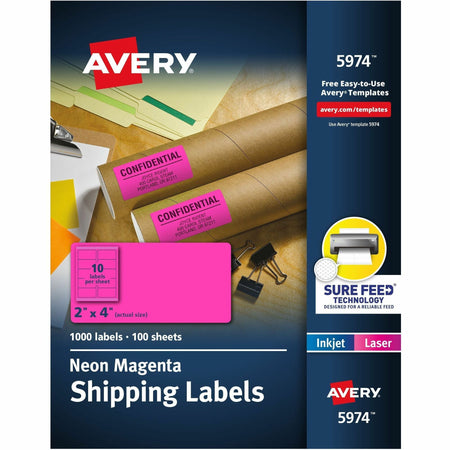 Avery® 2" x 4" Neon Shipping Labels with Sure Feed, 1,000 Labels (5974) - 2000