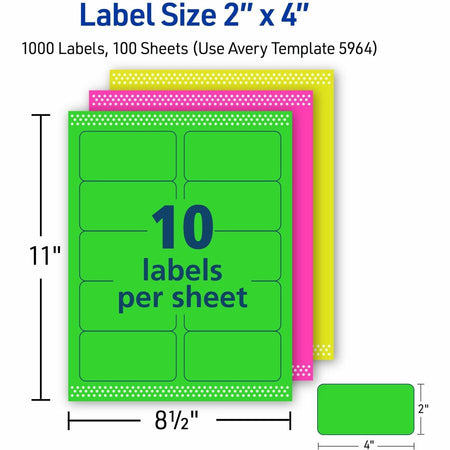 Avery® 2"x 4" Neon Shipping Labels with Sure Feed, 1,000 Labels (5964) - Alternate-Image4