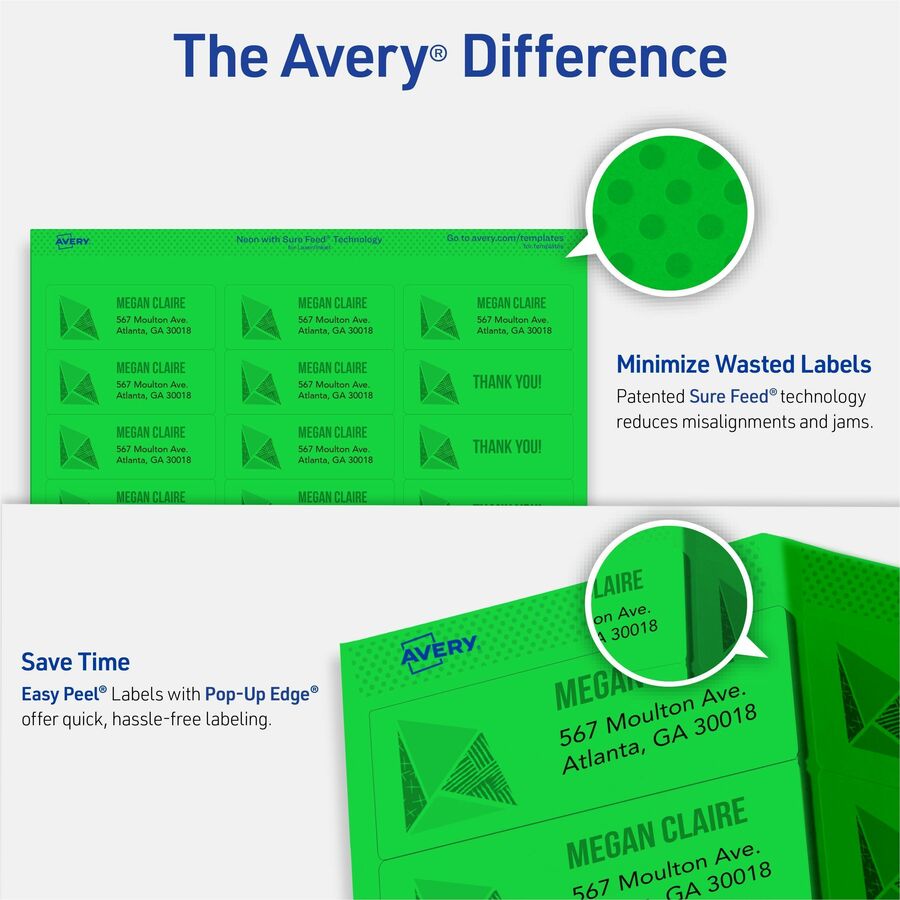 Avery® 2"x 4" Neon Shipping Labels with Sure Feed, 1,000 Labels (5976) - Alternate-Image2