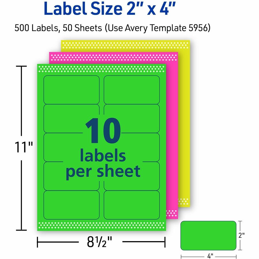 Avery® 2"x 4" Neon Shipping Labels with Sure Feed, 500 Labels (5956) - Alternate-Image4