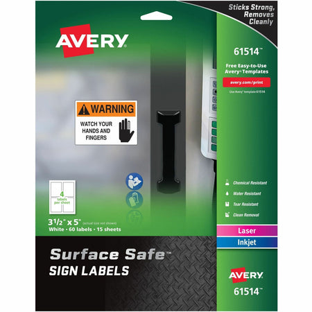 Avery&reg; 3-1/2"x5" Removable Label Safety Signs - 2000