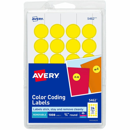 Avery® 3/4’’ Round Yellow Color Coding Labels - Removable Adhesive - 1008 - Color-Coding