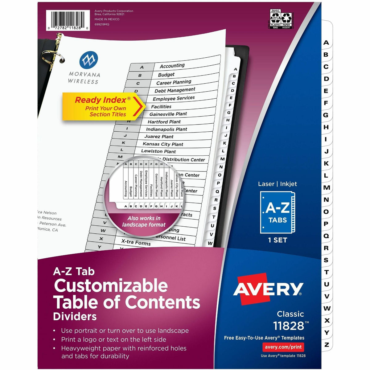 Avery Ready Index A-Z 26 Tab Dividers, Customizable TOC, 1 Set (11828) - 2000