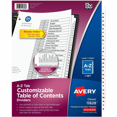 Avery Ready Index A-Z 26 Tab Dividers, Customizable TOC, 1 Set (11828) - 2000