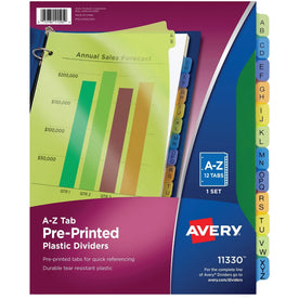 Avery® A-Z Plastic Dividers: Multicolor Tabs 12-Set - Index Divider