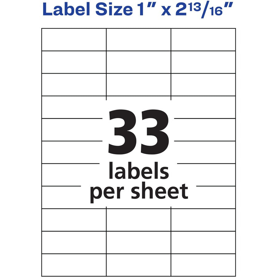 Avery® Address Label - 1’’ Width x 2 13/16’’ Length - Permanent Adhesive - Rectangle - Frosted Clear - Film - 33