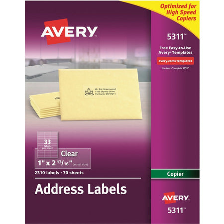 Avery® Address Label - 1’’ Width x 2 13/16’’ Length - Permanent Adhesive - Rectangle - Frosted Clear - Film - 33