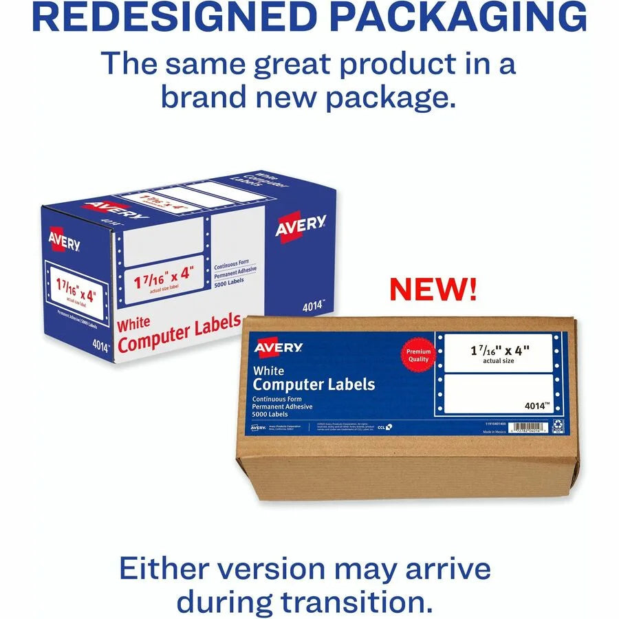 Avery® Address Label - 1 7/16’’ Width x 4’’ Length - Permanent Adhesive - Dot Matrix - White - Sheet - Multipurpose &