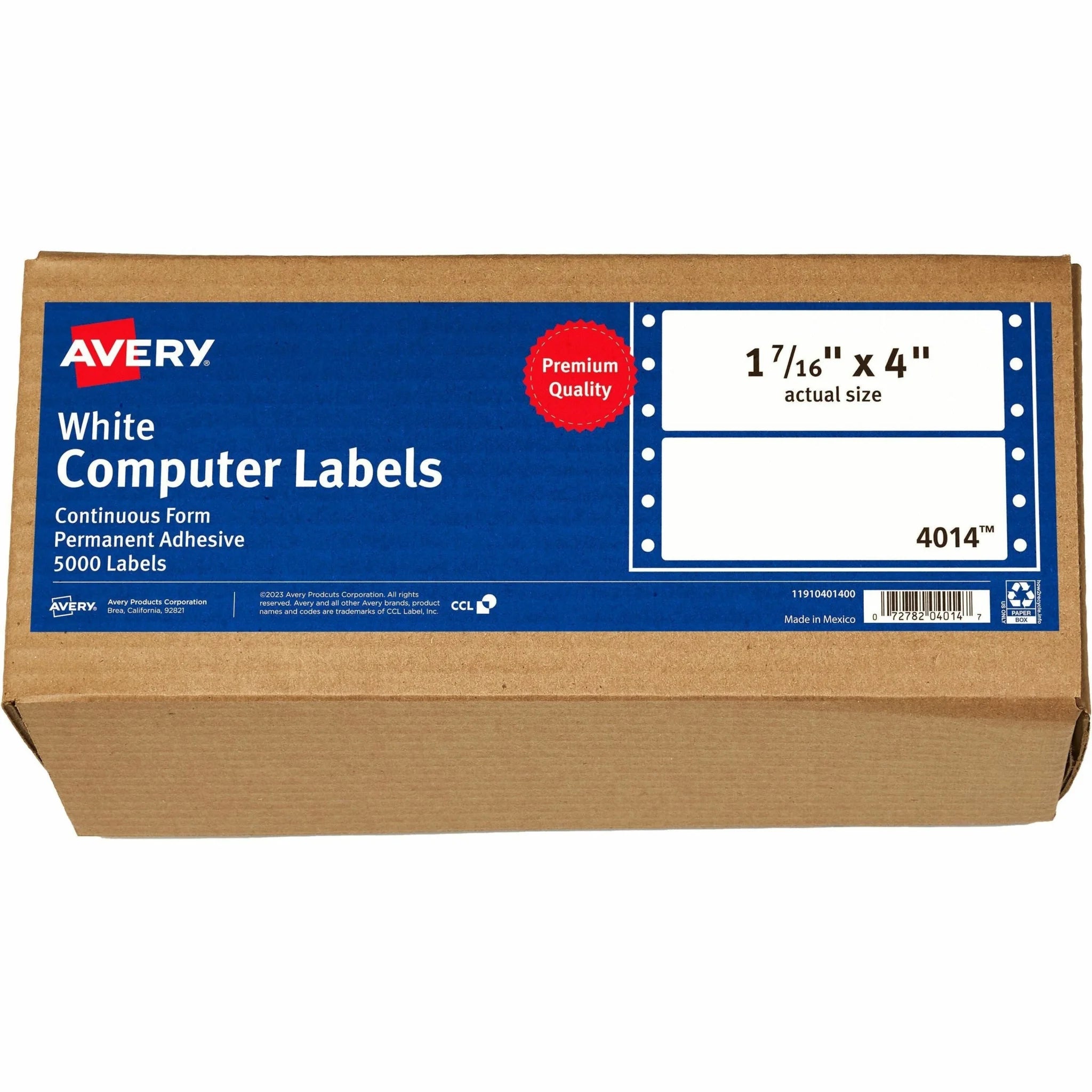 Avery® Address Label - 1 7/16’’ Width x 4’’ Length - Permanent Adhesive - Dot Matrix - White - Sheet - Multipurpose &