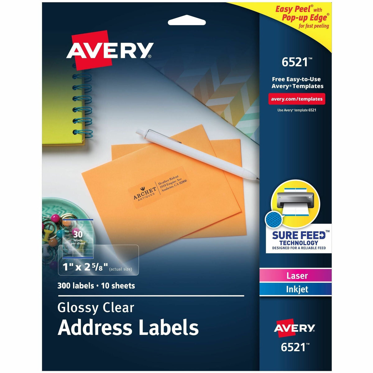 Avery® Address Labels, 1" x 2-5/8" , Glossy Clear, 300ct (6521) - 2000