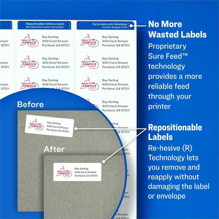 Avery® Address Labels: Customizable Jam Resistant Matte White - 3000 Labels - Shipping