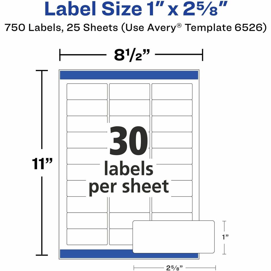 Avery® Address Labels, Glossy White, 1" x 2-5/8" , 750 Total (6526) - Alternate-Image5