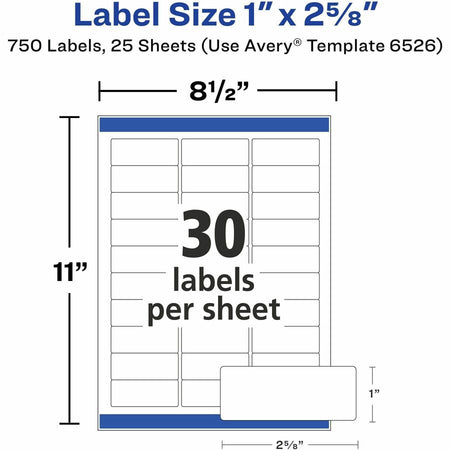 Avery® Address Labels, Glossy White, 1" x 2-5/8" , 750 Total (6526) - Alternate-Image5