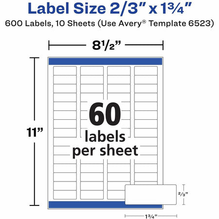 Avery® Address Labels, Glossy White, 2/3" x 1-3/4" , 600 Total (6523) - Alternate-Image5