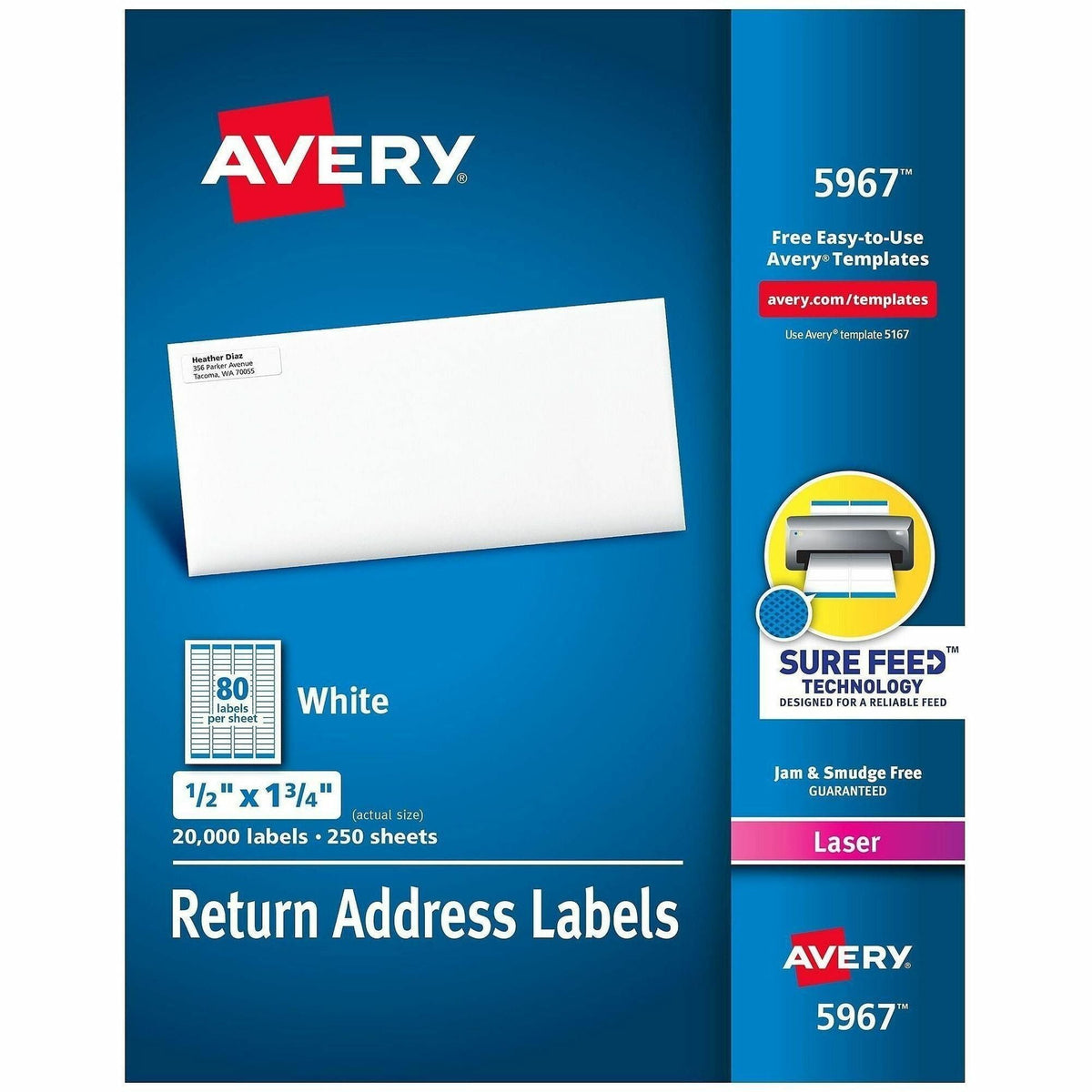 Avery® Address Labels, Sure Feed, 1/2" x 1-3/4" , 20,000 Labels (5967) - 2000