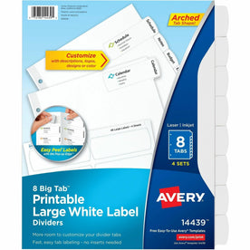 Avery® Big Tab Divider Set - 8 White Paper Dividers - 8.5’’ x 11’’ - 4 Pack - Index