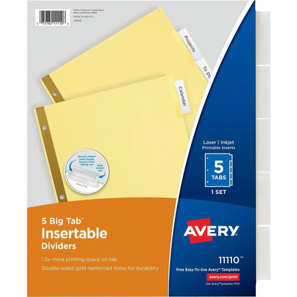 Avery® Big Tab Insertable Dividers: Reinforced Gold Edge 5-Tab Set - Index Divider
