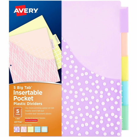 Avery® Big Tab Plastic Dividers with Pockets, 5-Tab (07714 - 2000