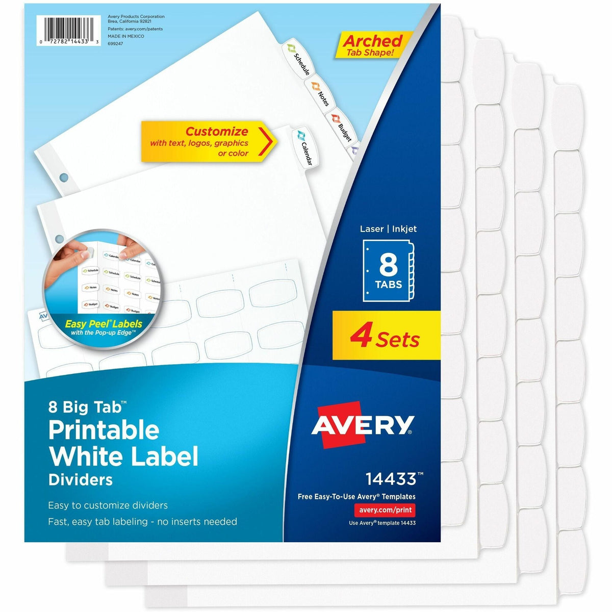 Avery® Big Tab Printable Label Dividers, Easy Peel Labels, 8 Tabs - 2000