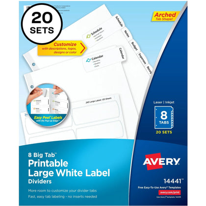 Avery® Big Tab Printable Large White Dividers: Easy Peel 8 Tabs - 20% Recycled - Index Divider