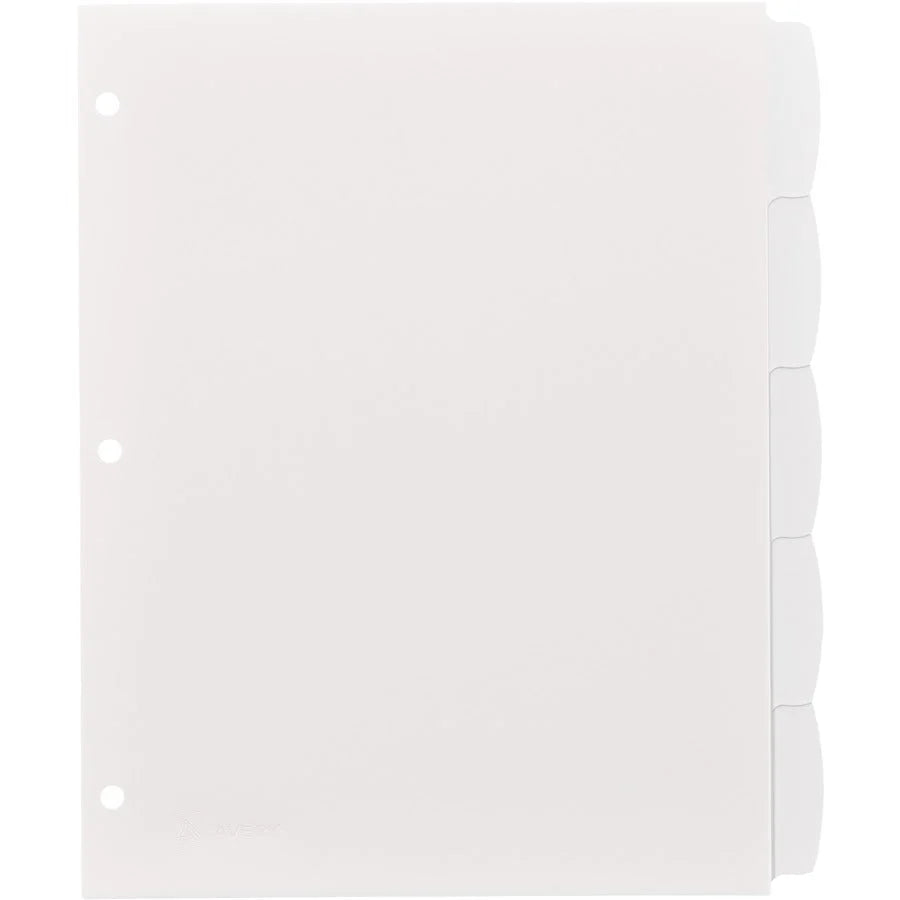 Avery® Big Tab Write & Erase Dividers: 5-Tab Set White Plastic 8.5’’ x 11’’ - Index Divider
