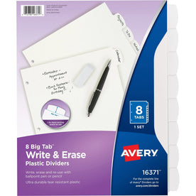 Avery® Big Tab Write & Erase Dividers: White Plastic Tabs 8-Set - Index Divider