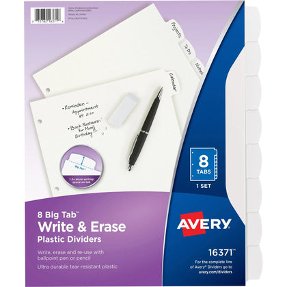 Avery® Big Tab Write & Erase Dividers: White Plastic Tabs 8-Set - Index Divider