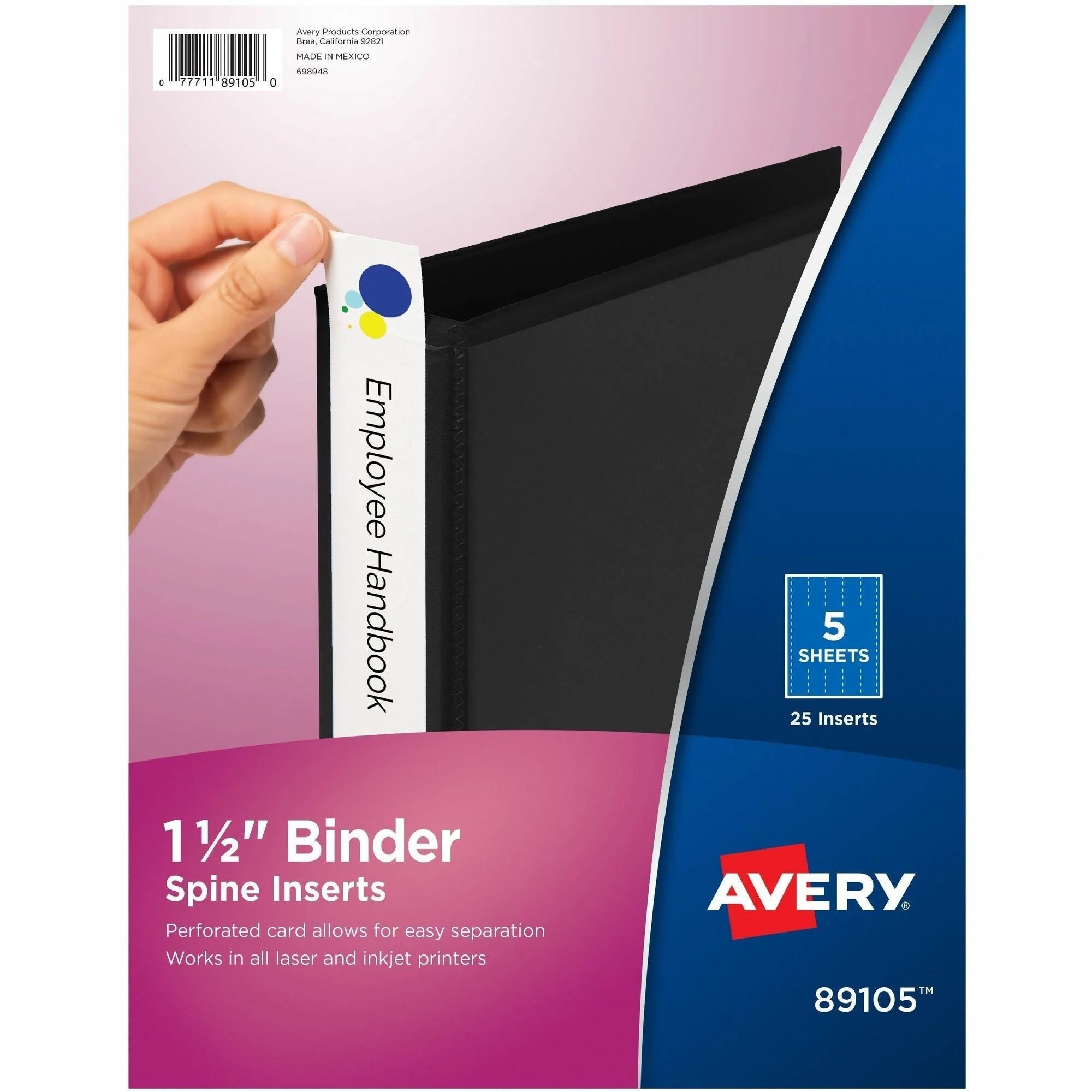 Avery® Binder Spine Inserts: 1-1/2 Inch Binders 25 Inserts - Bright White Card Stock - Inserts/Labels