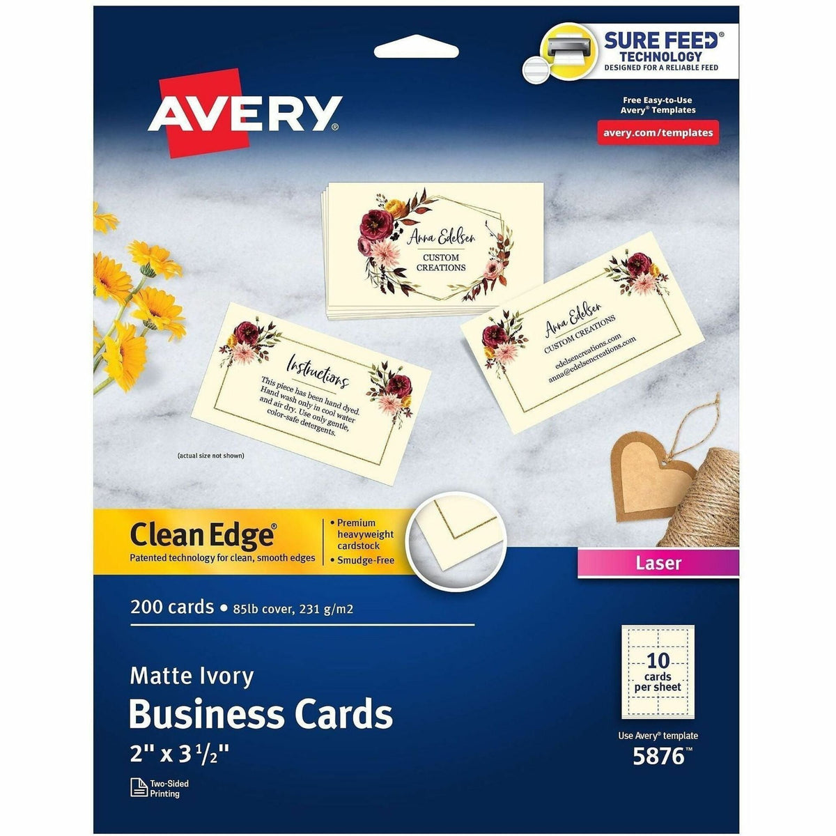 Avery® Business Cards, Ivory, True Print(R) Two-Sided Printing, 2" x 3-1/2" , 200 Cards - 2000