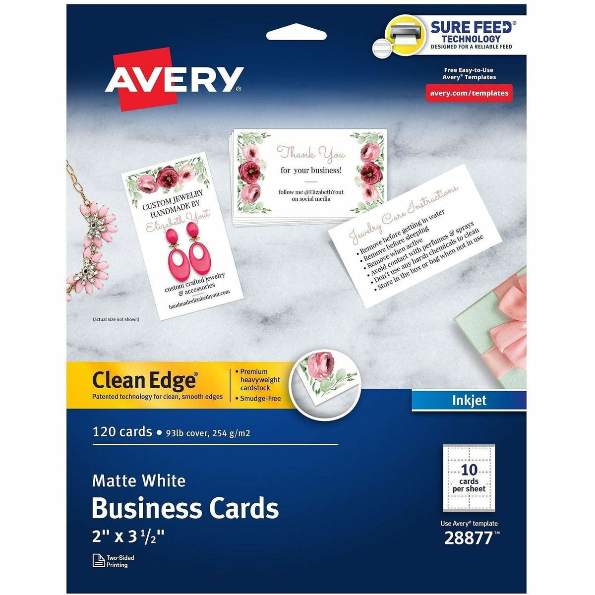 Avery® Clean Edge Business Cards, 2" x 3.5" , White, 120 (28877) - 2000