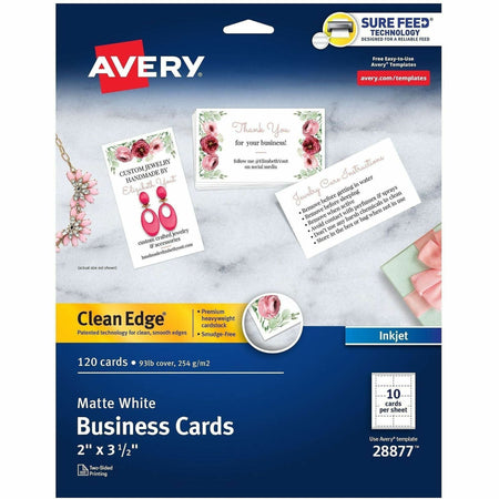 Avery® Clean Edge Business Cards, 2" x 3.5" , White, 120 (28877) - 2000