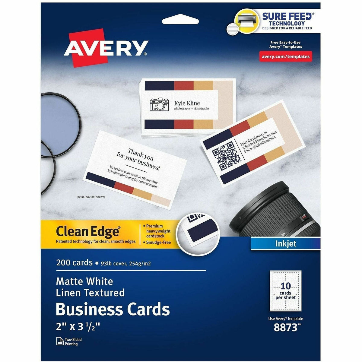 Avery® Clean Edge Business Cards White Textured 200 (08873) - 110 Brightness - 2’’ x 3 1/2’’ - 93 lb Basis Weight
