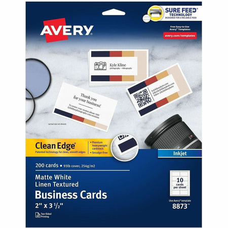 Avery® Clean Edge Business Cards White Textured 200 (08873) - 110 Brightness - 2’’ x 3 1/2’’ - 93 lb Basis Weight
