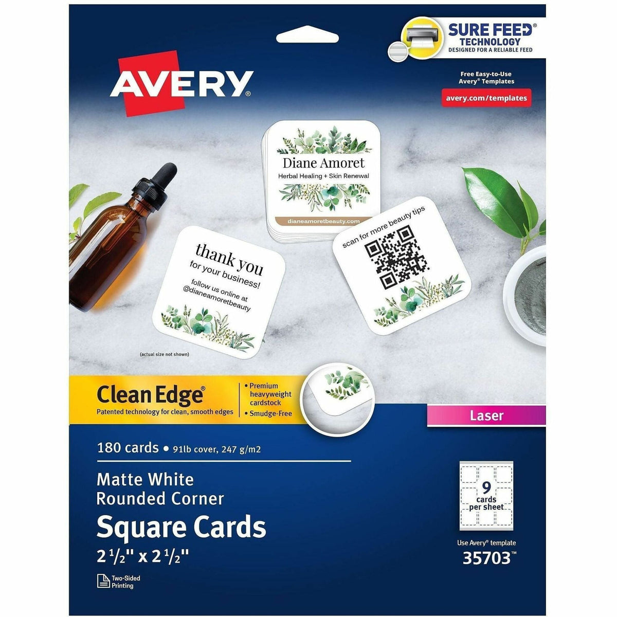 Avery® Clean Edge Square Cards, Rounded Corners, 2.5" x 2.5" (35703) - 2000