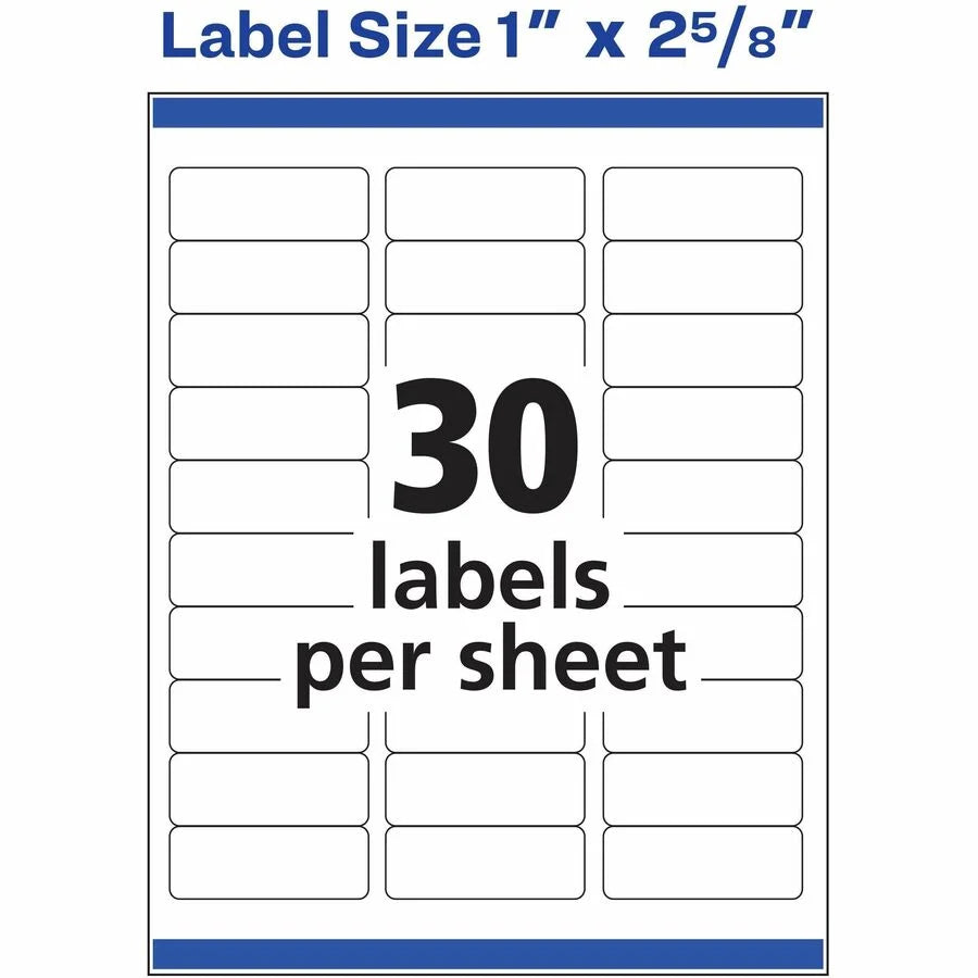 Avery® Easy Peel Address Label - 2 5/8’’ Height x 1’’ Width - Permanent Adhesive - Rectangle - Laser Inkjet - Clear