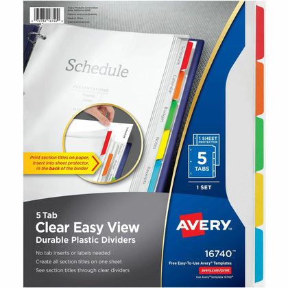 Avery® Clear Easy View Durable Plastic Dividers: Organize with 5 Multicolor Tabs - Index Divider