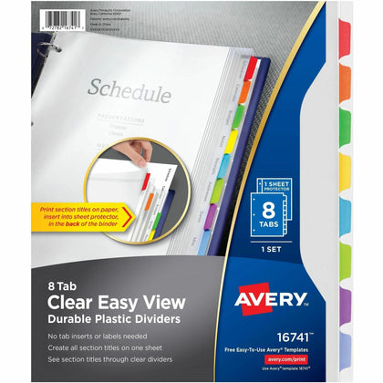 Avery® Clear Easy View Durable Plastic Dividers: Organize with 8 Multicolor Tabs - Index Divider