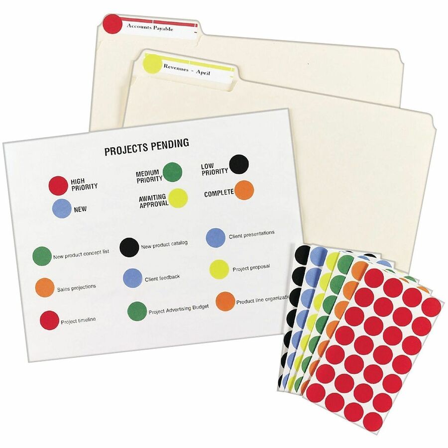Avery® Color-Coding Labels - 3/4’’ Diameter - Removable Adhesive - Round - Laser Inkjet - Black - Paper - Self-adhesive