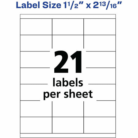 Avery® Copier Address Labels - 1 1/2’’ Width x 2 13/16’’ Length - Permanent Adhesive - Rectangle - White - Paper - 21