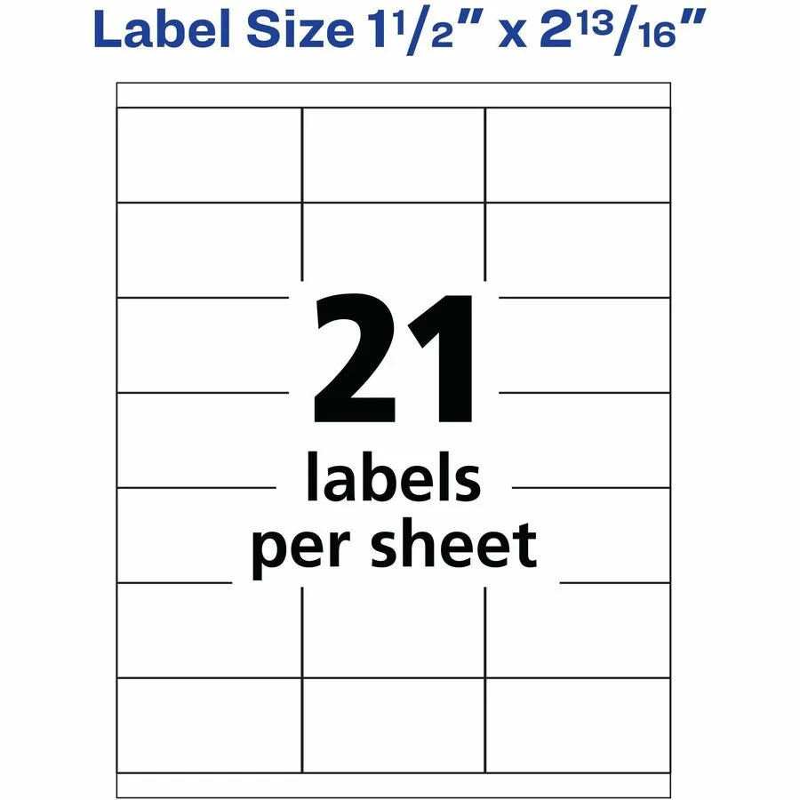 Avery® Copier Address Labels - 1 1/2’’ Width x 2 13/16’’ Length - Permanent Adhesive - Rectangle - White - Paper - 21