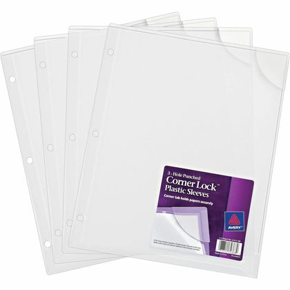Avery® Corner Lock Plastic Sleeves Clear Pack of 4 (72269) - 20 x Sheet Capacity - For Letter 8 1/2’’ 11’’ - 3 Holes