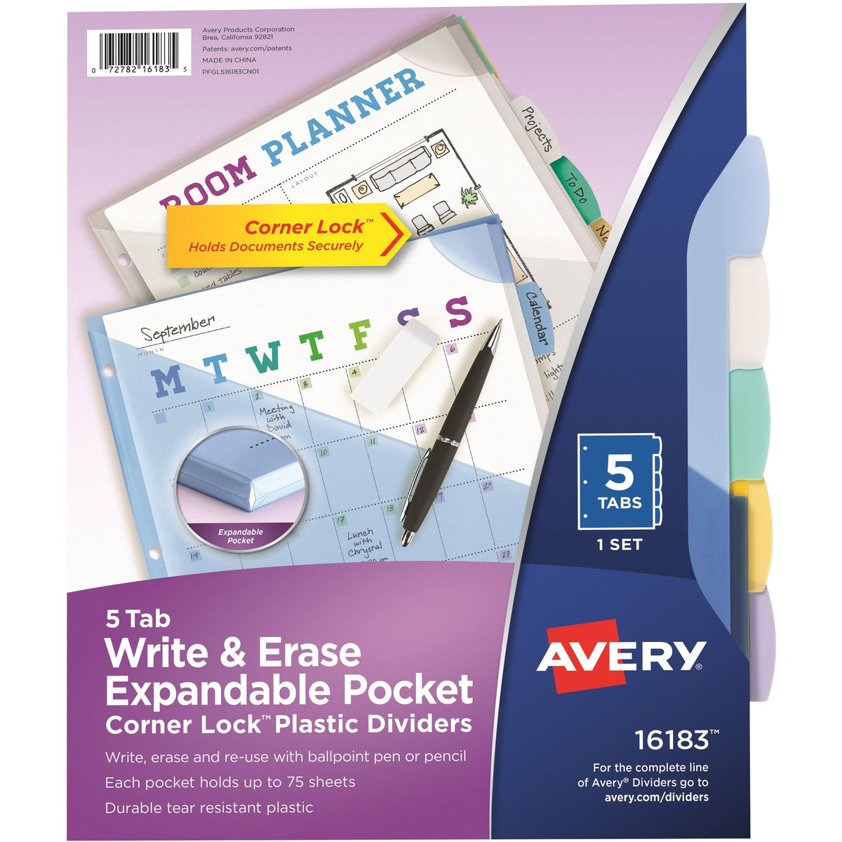 Avery® Corner Lock Write & Erase Plastic Dividers with Expandable Pockets - 2000