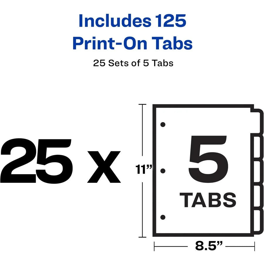 Avery® Custom Print-On Dividers: 5-Tab Set 8.5’’ x 11’’ 3-Hole Punched - Index Divider