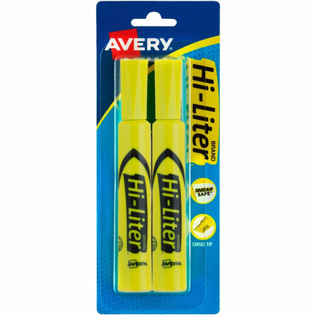 Avery&reg; Hi-Liter Desk-Style Highlighters, SmearSafe, Yellow, 2 Pack - 2000