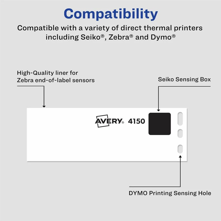 Avery® Direct Thermal Roll Labels: 1 1/8’’ x 3 1/2’’ - White Paper Water Resistant - Label Maker Supplies