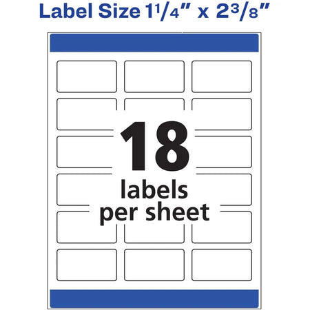 Avery® Dissolvable Rectangle Labels: 1.25’’ x 2.38’’ - White Paper - 90 Labels/Pack - Multipurpose & ID Labels