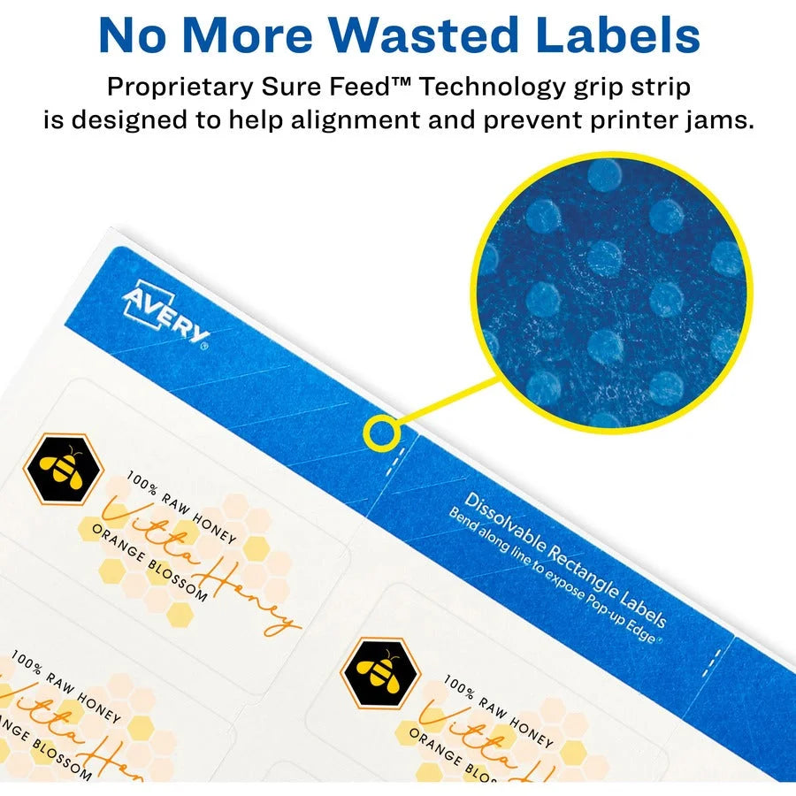Avery® Dissolvable Rectangle Labels: 1.25’’ x 2.38’’ - White Paper - 90 Labels/Pack - Multipurpose & ID Labels