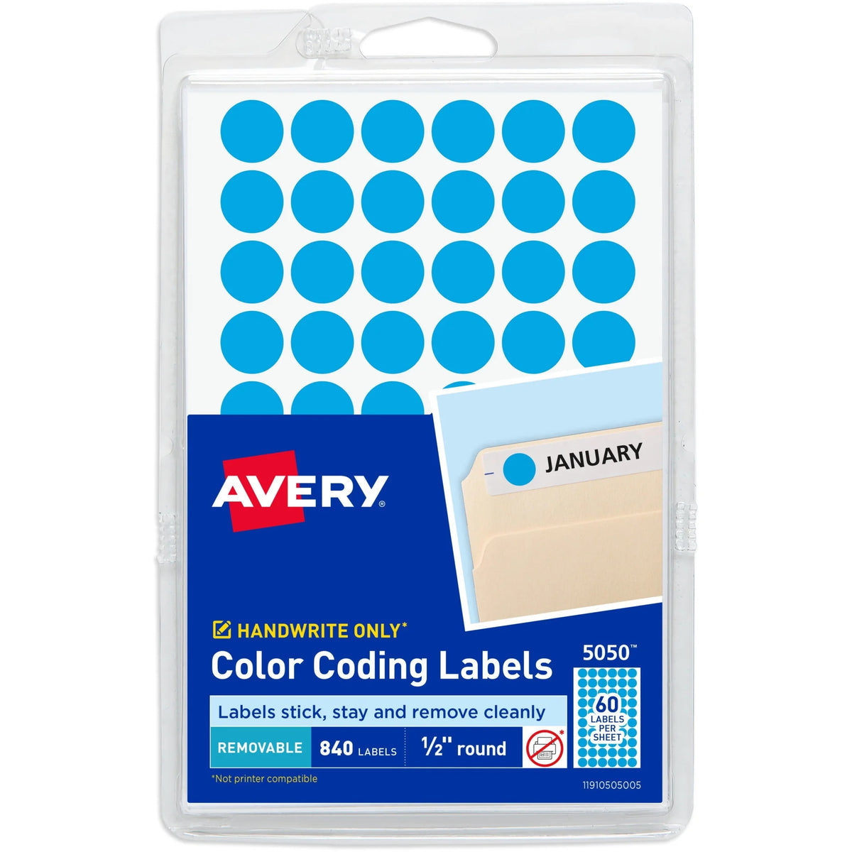 Avery® Dot Stickers Light Blue 1/2’’ Diameter Removable Adhesive - Color-Coding Labels
