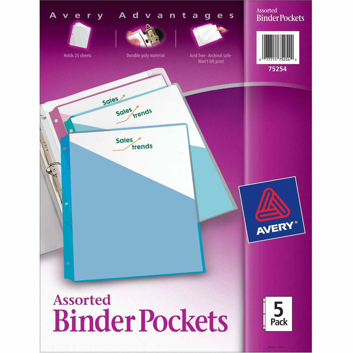 Avery® Durable Letter Vinyl File Pocket: Tear-Resistant Acid-Free - 5/Pack - Binder Pockets